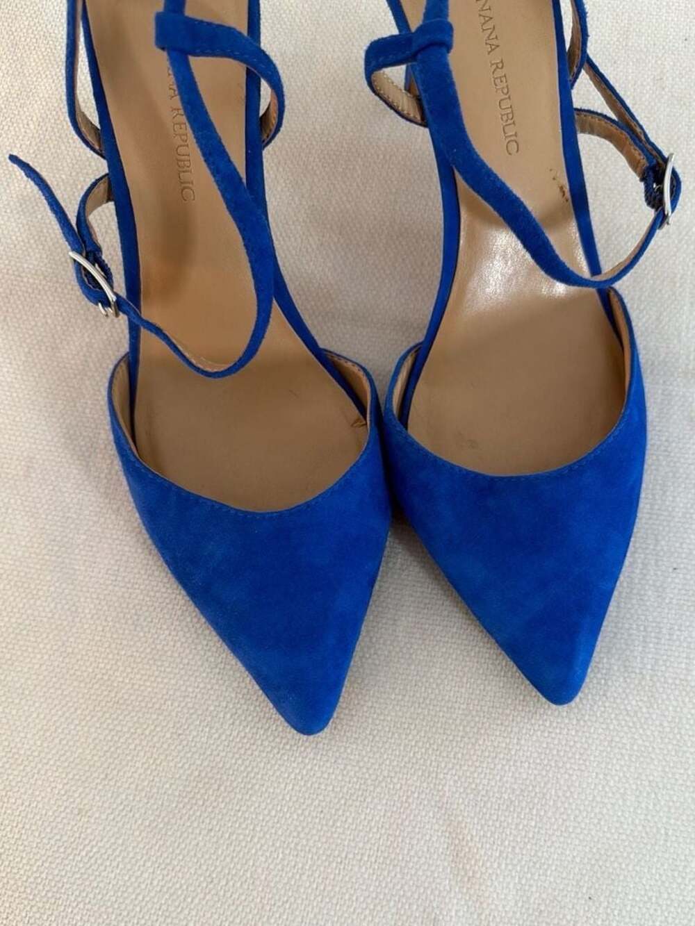 Banana Republic Blue Suede Pointed Toe Slingback Heels Size 7.5 - Picture 4 of 7
